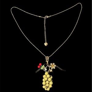 Vintage Betsey Johnson Elegant Gold and Green Grape Pendant Necklace